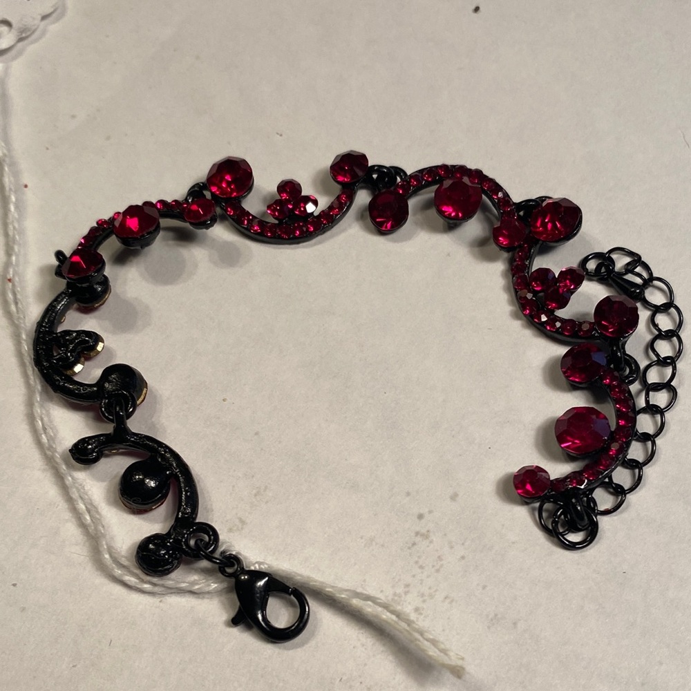 Garnet Red Crystal Vine Bracelet with Black Setting